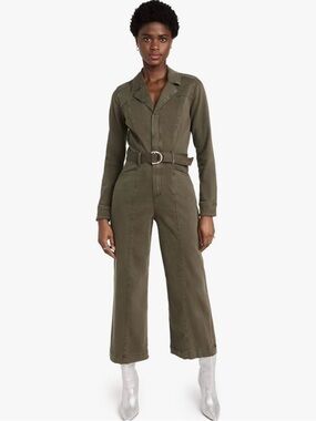 PAIGE Olive Utility Belted Jumpsuit with Notch Collar